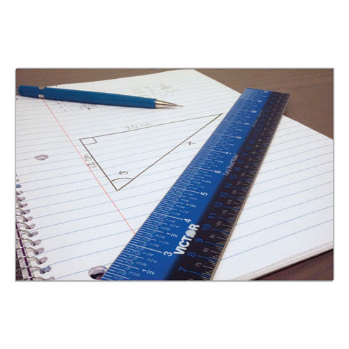 Easy Read Stainless Steel Ruler, Standard-metric, 12", Blue