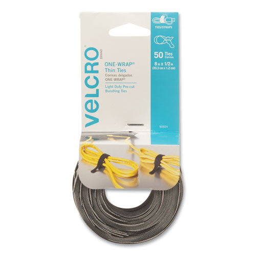One-wrap Pre-cut Thin Ties, 0.5" X 15", Black-gray, 30-pack