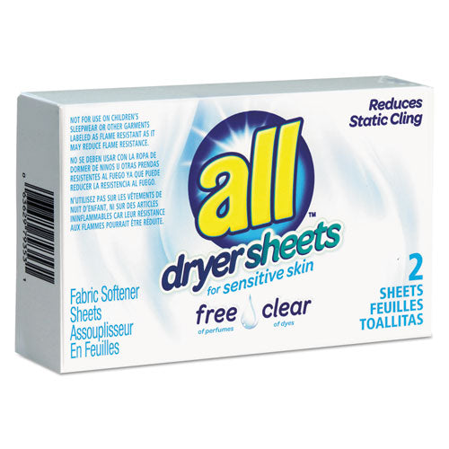 Free Clear Vend Pack Dryer Sheets, Fragrance Free, 2 Sheets-box, 100 Box-carton