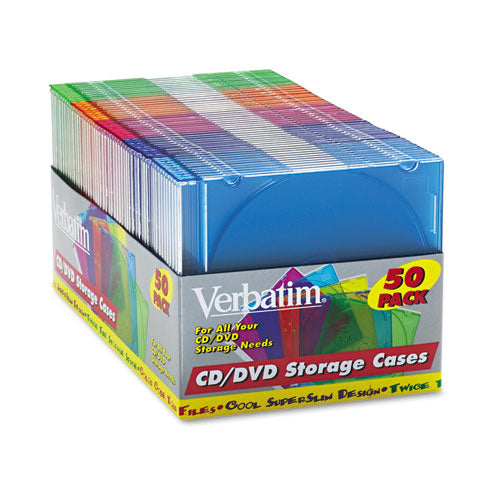 Cd-dvd Slim Case, Assorted Colors, 50-pack