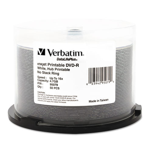 Dvd-r Discs 4.7gb 16x Datalifeplus White Inkjet Printable, 50-pk Spindle