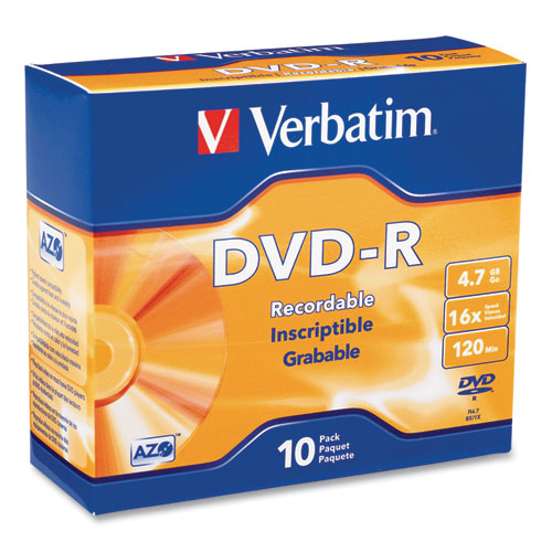 Dvd-r Discs, 4.7gb, 16x, W-slim Jewel Cases, 10-pack