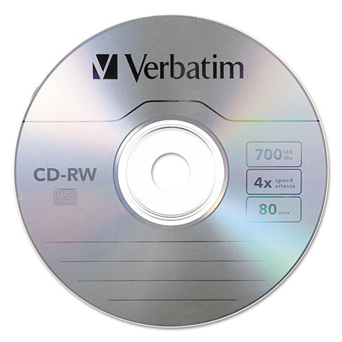 Cd-rw Discs, 700mb-80min, 4x, Spindle, Matte Silver, 25-pack