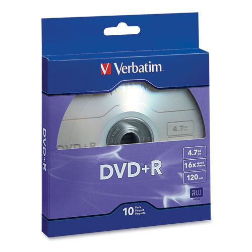 Dvd+r Recordable Disc, 4.7gb, 16x, Silver, 10-pack