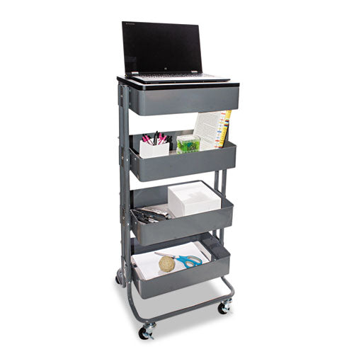 Multi-use Storage Cart-stand-up Workstation, 15.25w X 11.25d X 18.5 To 39h, Gray