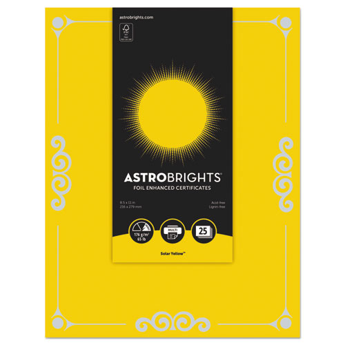 Foil Enhanced Certificates, 8 1-2" X 11", Solar Yellow, 25-pk