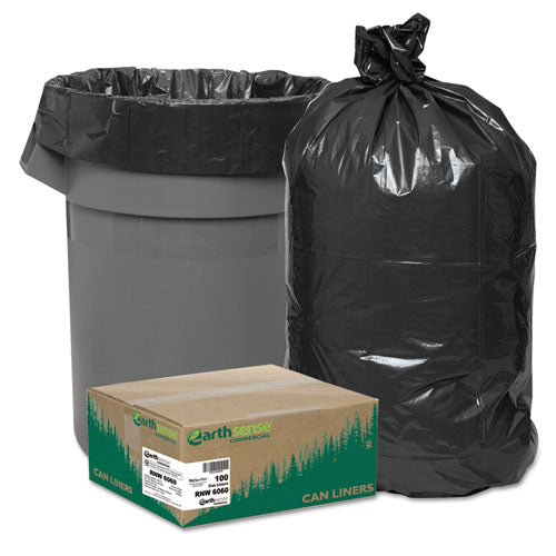 Linear Low Density Recycled Can Liners, 60 Gal, 2 Mil, 38" X 58", Black, 100-carton