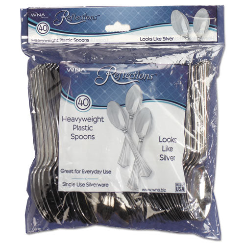 Reflections Heavyweight Plastic Utensils, Spoon, Silver, 6.25", 40-pack, 8 Packs-carton
