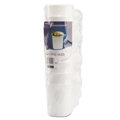 Classicware Plastic Coffee Mugs, 8 Oz., White, 8-pack