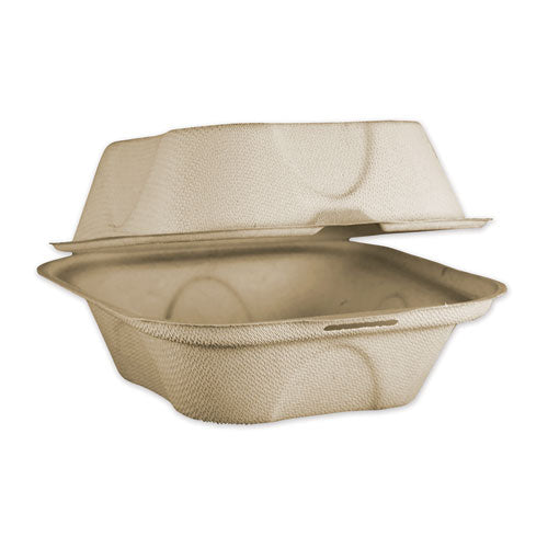 Fiber Hinged Burger Box Containers, 6 X 6 X 3, Natural, 500-carton