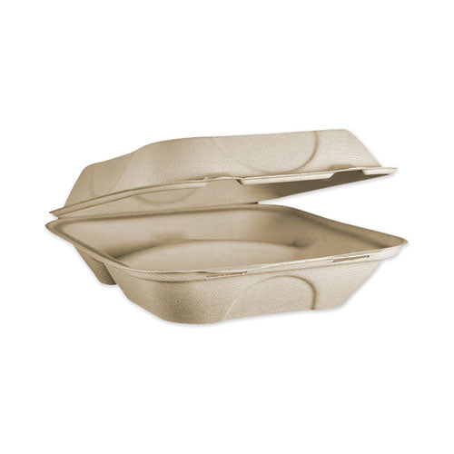 Fiber Hinged Containers, 3 Compartments, 8 X 8 X 3, Natural, 300-carton