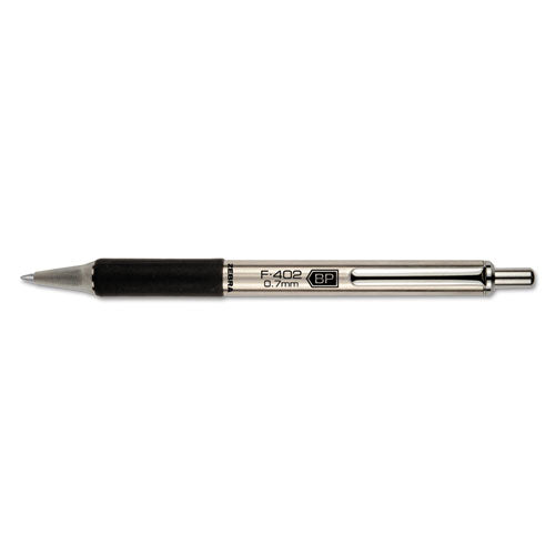 F-402 Retractable Ballpoint Pen, 0.7mm, Blue Ink, Stainless Steel-blue Barrel