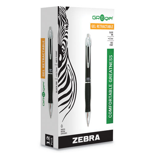 Gr8 Retractable Gel Pen, Medium 0.7mm, Black Ink, Black-silver Barrel, Dozen