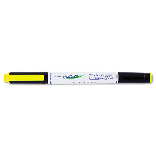 Zebrite Eco Double-ended Highlighter, Chisel-bullet Tip, Fluorescent Yellow, Dozen