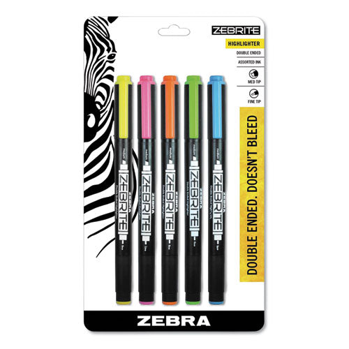 Zebrite Eco Double-ended Highlighter, Chisel-bullet Tip, Fluorescent Yellow, Dozen