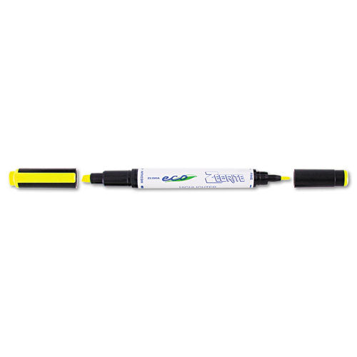 Zebrite Eco Double-ended Highlighter, Chisel-bullet Tip, Fluorescent Yellow, Dozen