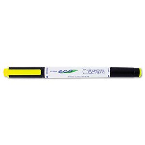 Zebrite Eco Double-ended Highlighter, Chisel-bullet Tip, Fluorescent Yellow, Dozen