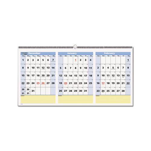 Quicknotes Three-month Wall Calendar, Horizontal Format, 24 X 12, 2021
