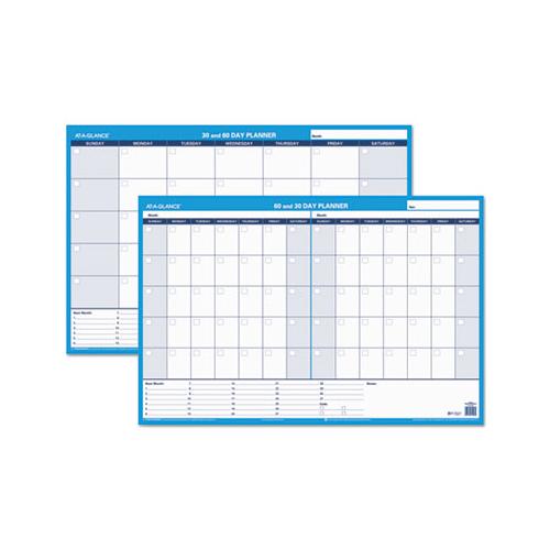 30-60-day Undated Horizontal Erasable Wall Planner, 36 X 24, White-blue,