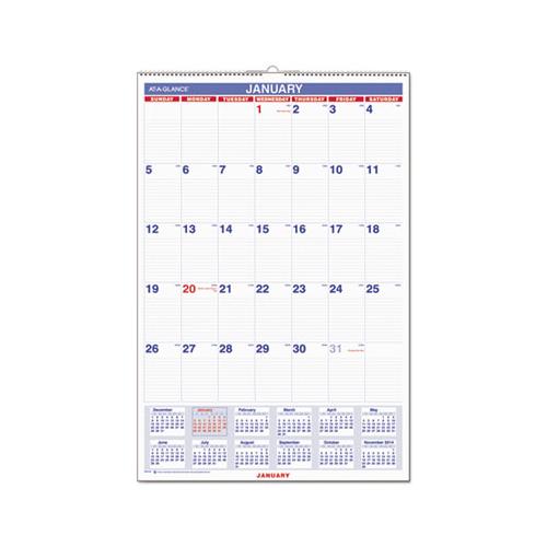 Monthly Wall Calendar With Ruled Daily Blocks, 20 X 30, White, 2021