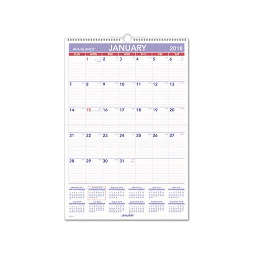 Erasable Wall Calendar, 15.5 X 22.75, White, 2021