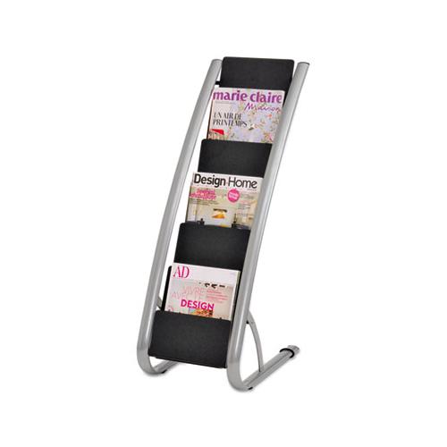 Literature Floor Rack, 6 Pocket, 13.33w X 19.67d X 36.67h, Silver Gray-black