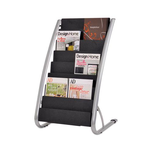 Literature Floor Rack, 16 Pocket, 23w X 19.67d X 36.67h, Silver Gray-black