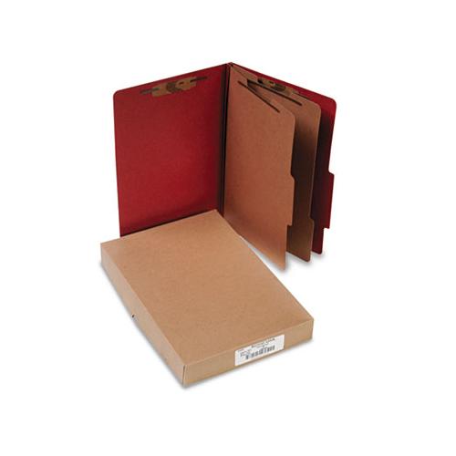 Pressboard Classification Folders, 2 Dividers, Legal Size, Earth Red, 10-box