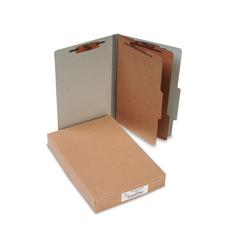 Pressboard Classification Folders, 2 Dividers, Legal Size, Mist Gray, 10-box