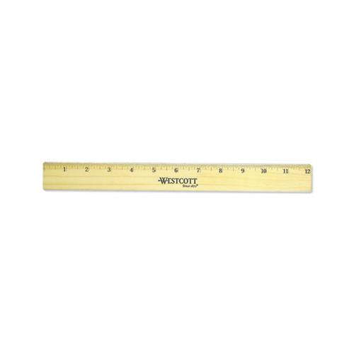 Flat Wood Ruler W-two Double Brass Edges, 12", Clear Lacquer Finish