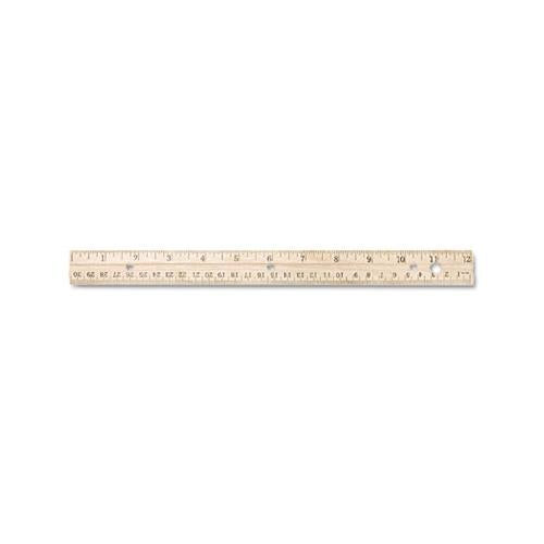 Hole Punched Wood Ruler English And Metric With Metal Edge, 12"