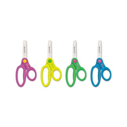 Kids' Scissors With Antimicrobial Protection, Rounded Tip, 5" Long, 2" Cut Length, Randomly Assorted Straight Handles