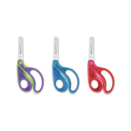 Ergo Jr. Kids' Scissors, Rounded Tip, 5" Long, 1.5" Cut Length, Randomly Assorted Offset Handles