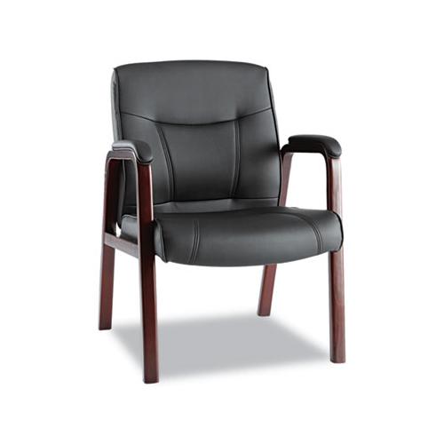 Alera Madaris Series Leather Guest Chair With Wood Trim Legs, 24.88" X 26" X 35", Black Seat-black Back, Mahogany Base