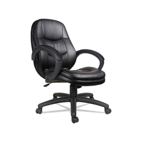 Alera Pf Series Mid-back Leather Office Chair, Supports Up To 275 Lbs, Black Seat-black Back, Black Base