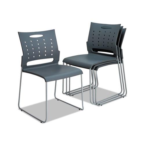 Alera Continental Series Plastic Perforated Back Stack Chair, Charcoal Gray Seat-back, Gunmetal Gray Base, 4-carton