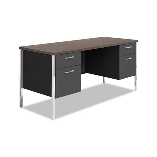 Double Pedestal Steel Credenza, 60w X 24d X 29.5h, Mocha-black