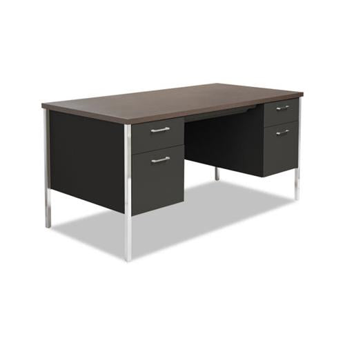 Double Pedestal Steel Desk, Metal Desk, 60w X 30d X 29.5h, Mocha-black