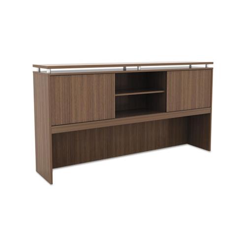 Alera Sedina Series Hutch With Sliding Doors, 72w X 15d X 42.5h, Modern Walnut