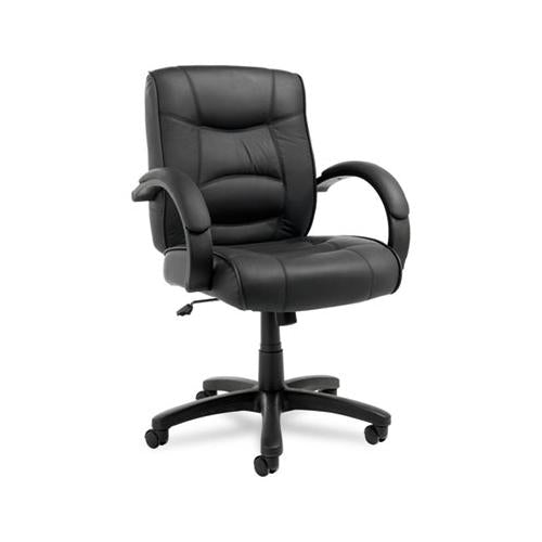 Alera Strada Leather Mid-back Swivel-tilt Chair, Supports Up To 275 Lbs, Black Seat-black Back, Black Base