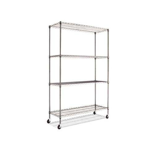 Nsf Certified 4-shelf Wire Shelving Kit With Casters, 48w X 18d X 72h, Black Anthracite