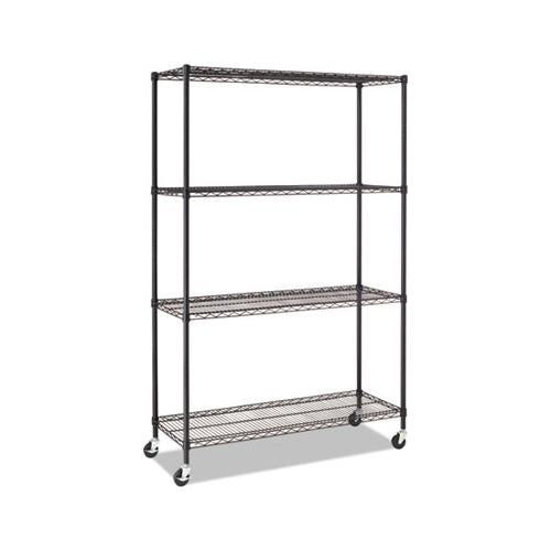Nsf Certified 4-shelf Wire Shelving Kit With Casters, 48w X 18d X 72h, Black