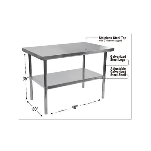 Nsf Approved Stainless Steel Foodservice Prep Table, 48 X 30 X 35h, Silver