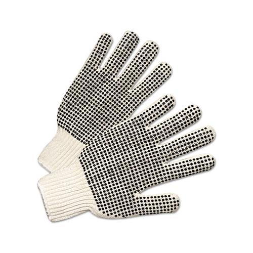Pvc-dotted String Knit Gloves, Natural White-black, Large, 12 Pairs