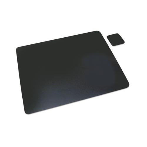Leather Desk Pad W-coaster, 19 X 24, Black