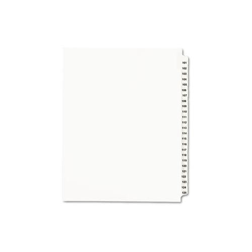 Preprinted Legal Exhibit Side Tab Index Dividers, Avery Style, 25-tab, 101 To 125, 11 X 8.5, White, 1 Set, (1334)