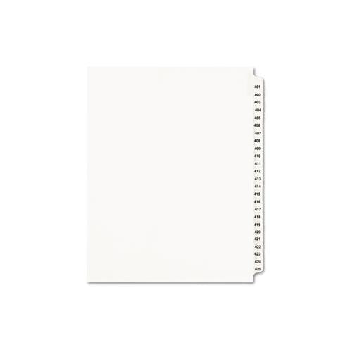 Preprinted Legal Exhibit Side Tab Index Dividers, Avery Style, 25-tab, 401 To 425, 11 X 8.5, White, 1 Set, (1346)