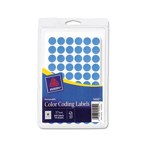 Handwrite Only Self-adhesive Removable Round Color-coding Labels, 0.5" Dia., Light Blue, 60-sheet, 14 Sheets-pack, (5050)