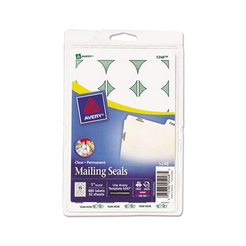 Printable Mailing Seals, 1" Dia., Clear, 15-sheet, 32 Sheets-pack, (5248)