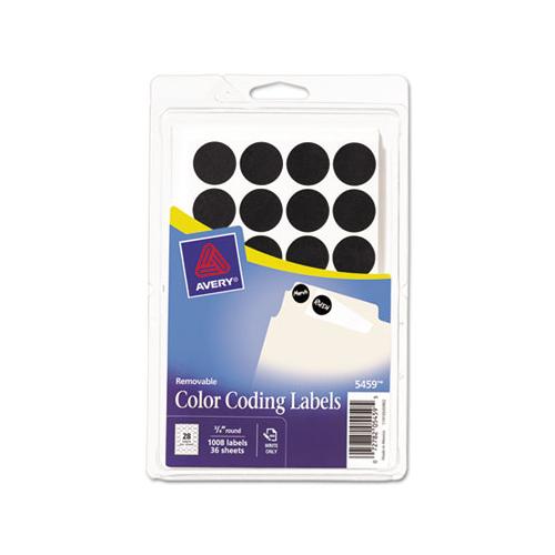 Handwrite Only Self-adhesive Removable Round Color-coding Labels, 0.75" Dia., Black, 28-sheet, 36 Sheets-pack, (5459)